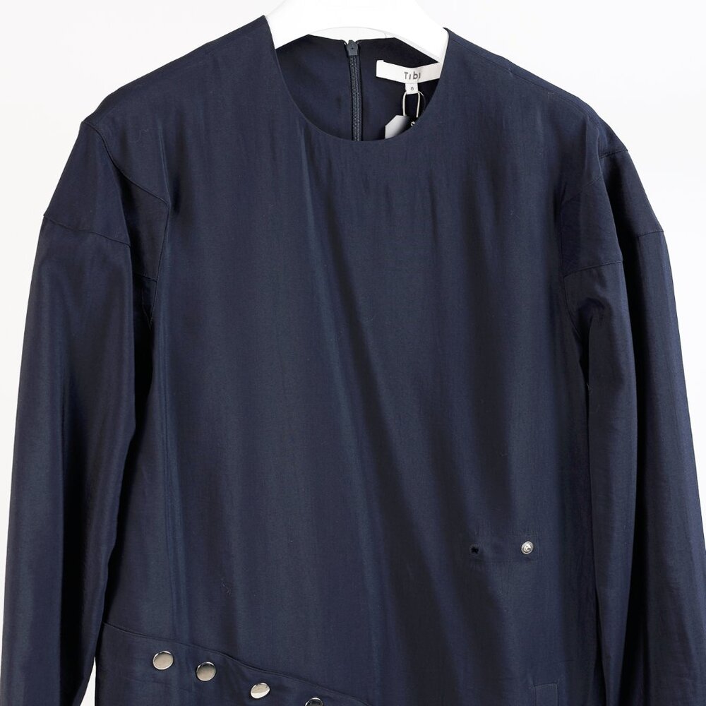 Tibi Asymmetric Flap Snap Detail Midnight Navy Maxi Dress - Picture 4 of 13